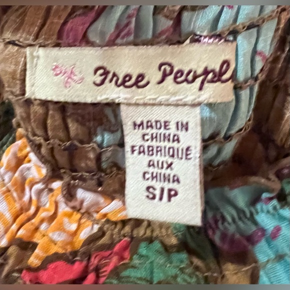 Free People Brown Floral Print Spaghetti Straps.‎ Ruffle Mini Dress Size Small - Picture 3 of 9